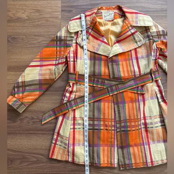 VTG 70s New York Debutogs Rainbow Plaid Spring Belted Maximalist LightJacket S/M - Picture 12 of 16